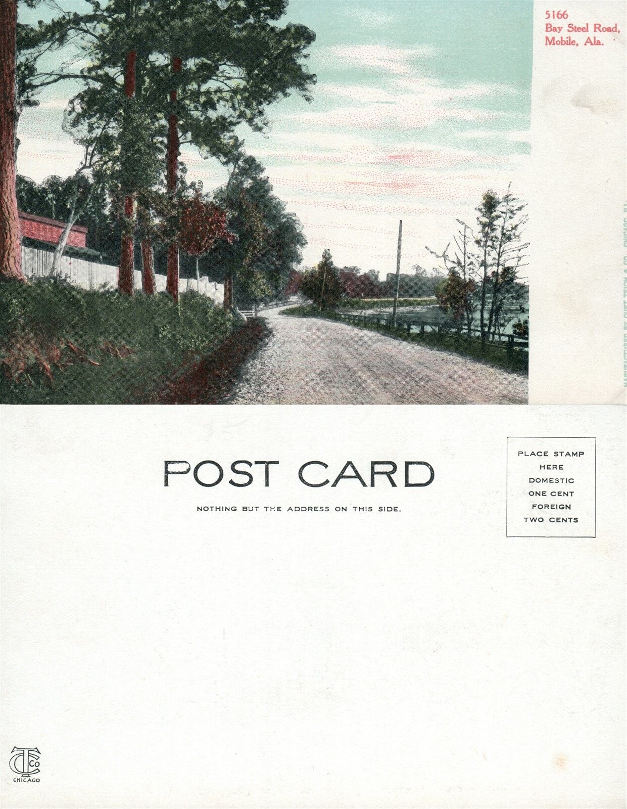 MOBILE AL BAY STEEL ROAD UNDIVIDED ANTIQUE POSTCARD