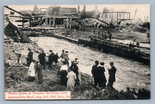 ERIE PA FLOOD SCENE QUINN & NEWMER BUILDINGS ANTIQUE POSTCARD
