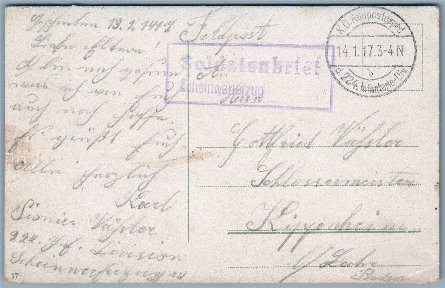 POLISH KINGDOM VILLAGE STREET SCENE 1917 ANTIQUE POSTCARD GERMAN WWI FELDPOST