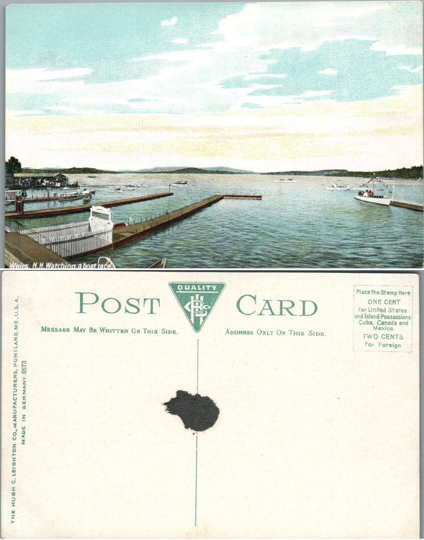 WEIRS N.H. WATCHING A BOAT RACE ANTIQUE POSTCARD