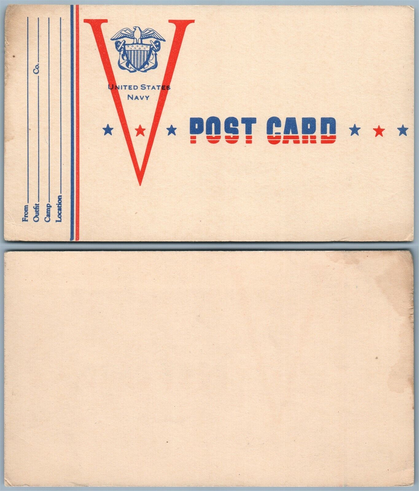 UNITED STATES NAVY SOLDIER'S FREE MAIL VINTAGE WWII ERA POSTCARD