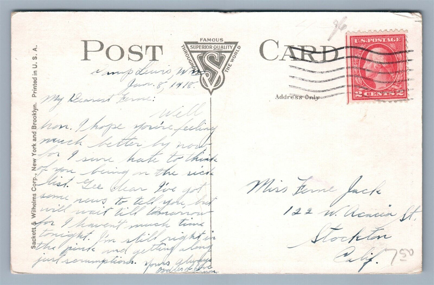 FIRE DEPARTMENT CAMP LEWIS AMERICAN LAKE WASHINGTON ANTIQUE POSTCARD