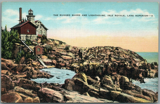 LAKE SUPERIOR MI ISLE ROYALE LIGHTHOUSE VINTAGE POSTCARD
