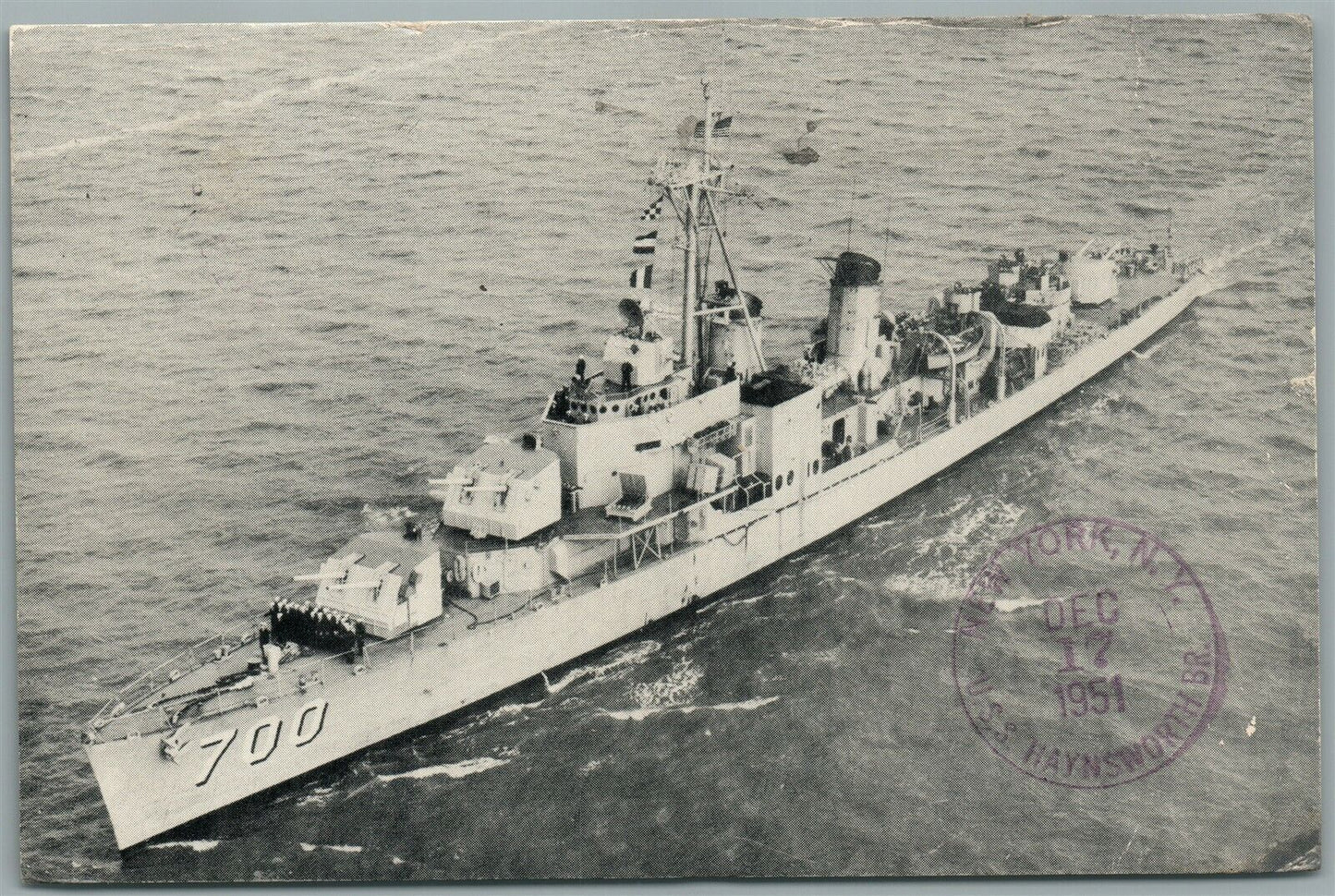 MILITARY SHIP USS HAYSWORTH 1951 ANTIQUE POSTCARD