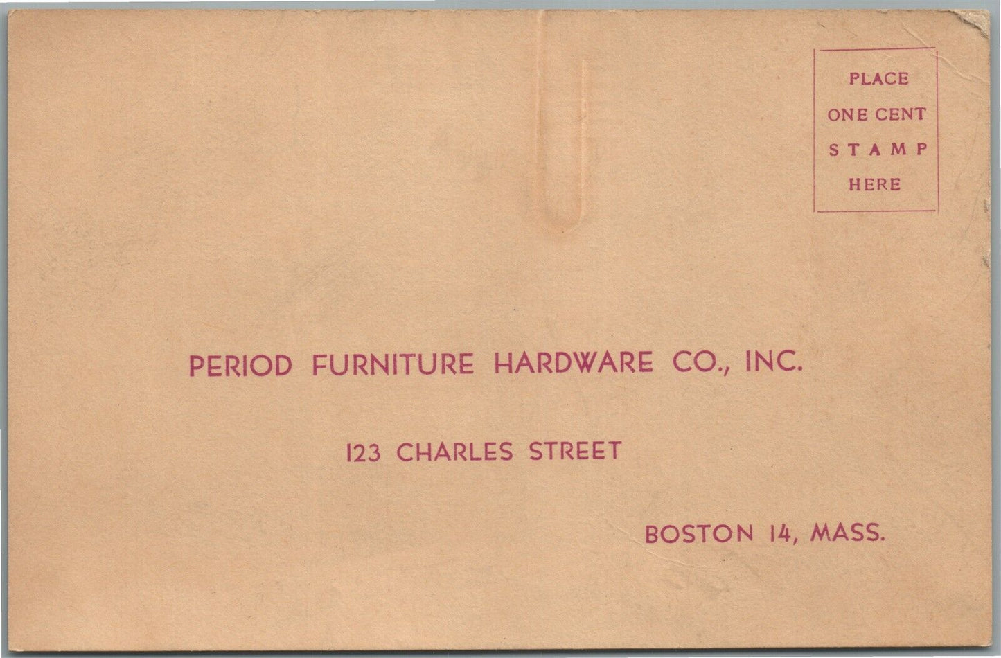 BOSTON MA PERIOD FURNITURE HARDWARE CO. ANTIQUE POSTCARD