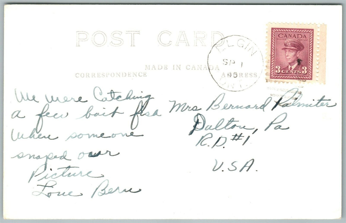 ELGIN ONT. CANADA FISHING EXAGGERATED VINTAGE REAL PHOTO POSTCARD RPPC