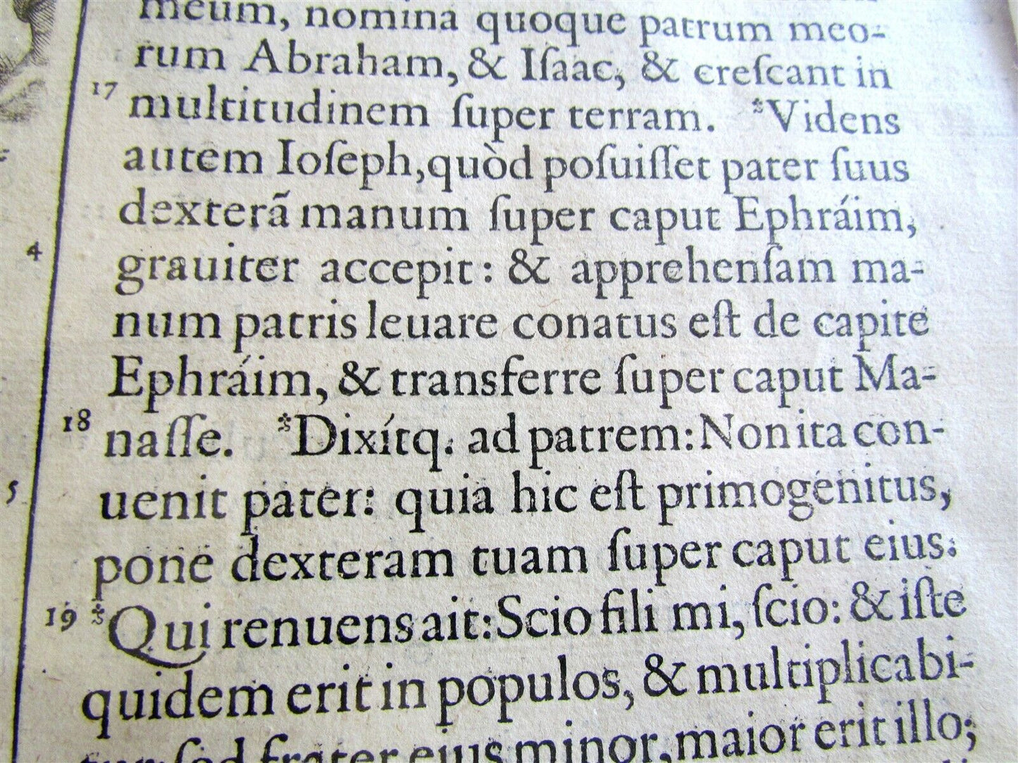 BIBLE LEAF w/ WOODCUT antique FOLIO FRAMED FOLIO JACOB BLESSING SONS of JOSEPH