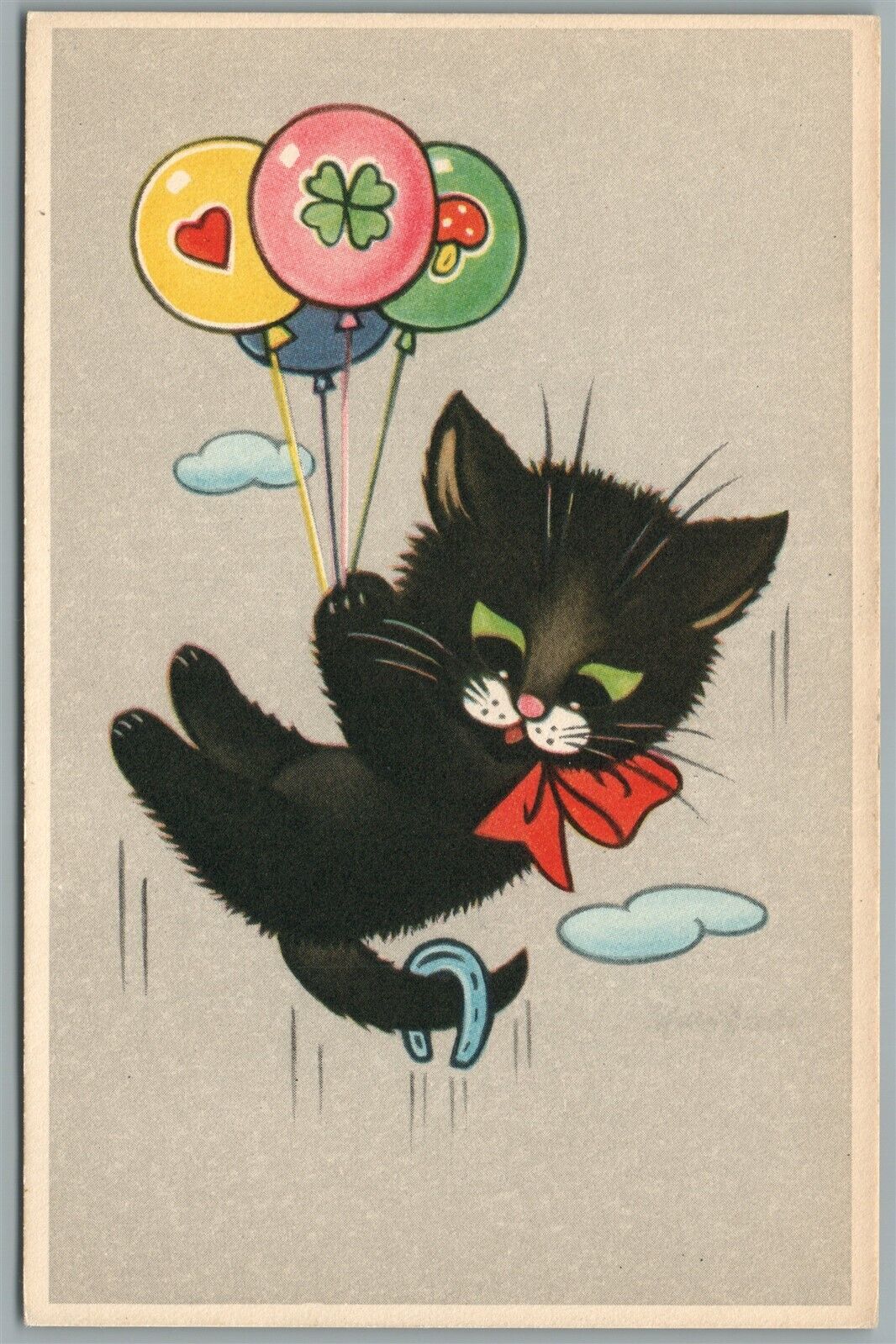 CAT w/ AIR BALLOONS ANTIQUE POSTCARD