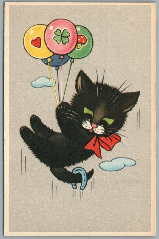 CAT w/ AIR BALLOONS ANTIQUE POSTCARD