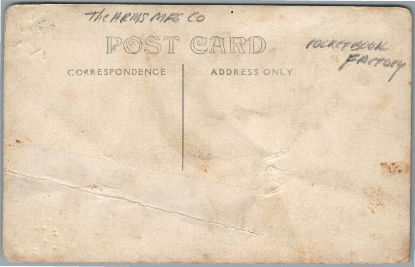 SO. DEERFIELD MA POCKET BOOK FACTORY ANTIQUE REAL PHOTO POSTCARD RPPC