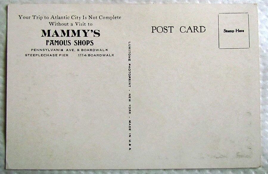 MAMMY'S SHOPS ADVERTISING VINTAGE POSTCARD ATLANTIC CITY N.J.