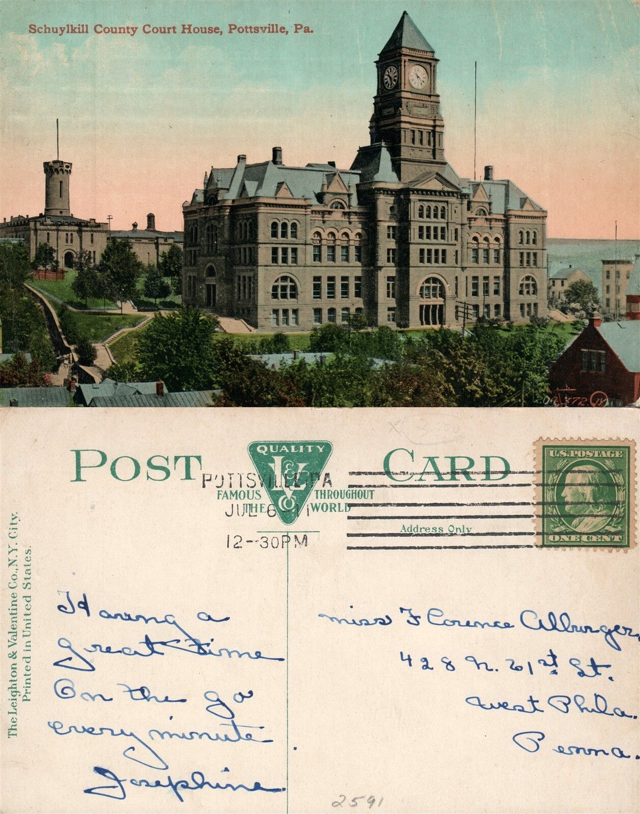 POTTSVILLE PA SCHUYLKILL COUNTY COURT HOUSE ANTIQUE POSTCARD
