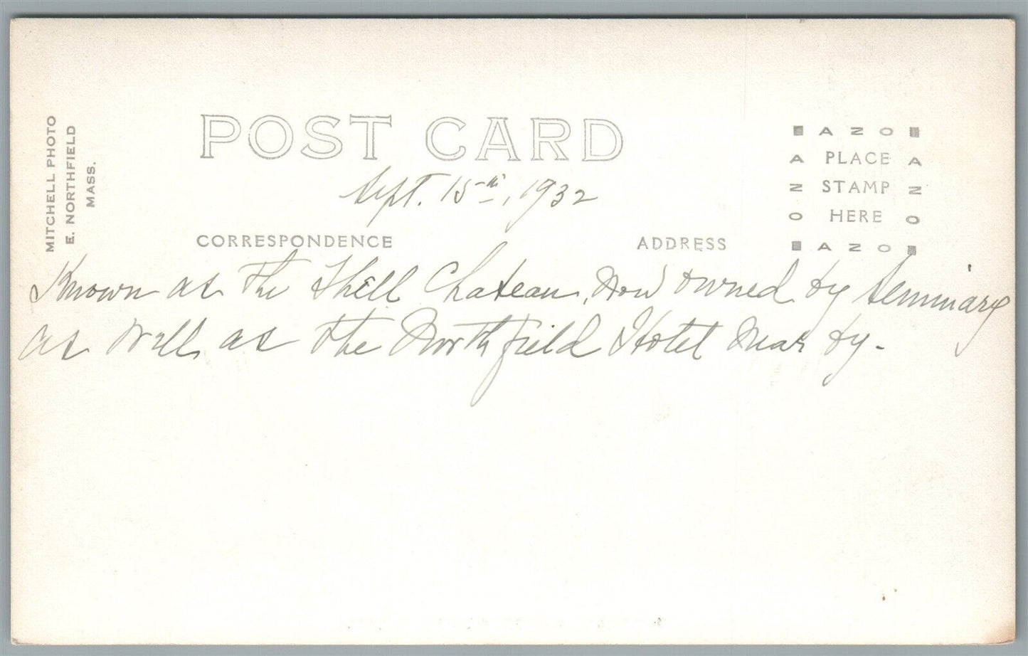 EAST NORTHFIELD MA THE CHATEAU ANTIQUE REAL PHOTO POSTCARD RPPC