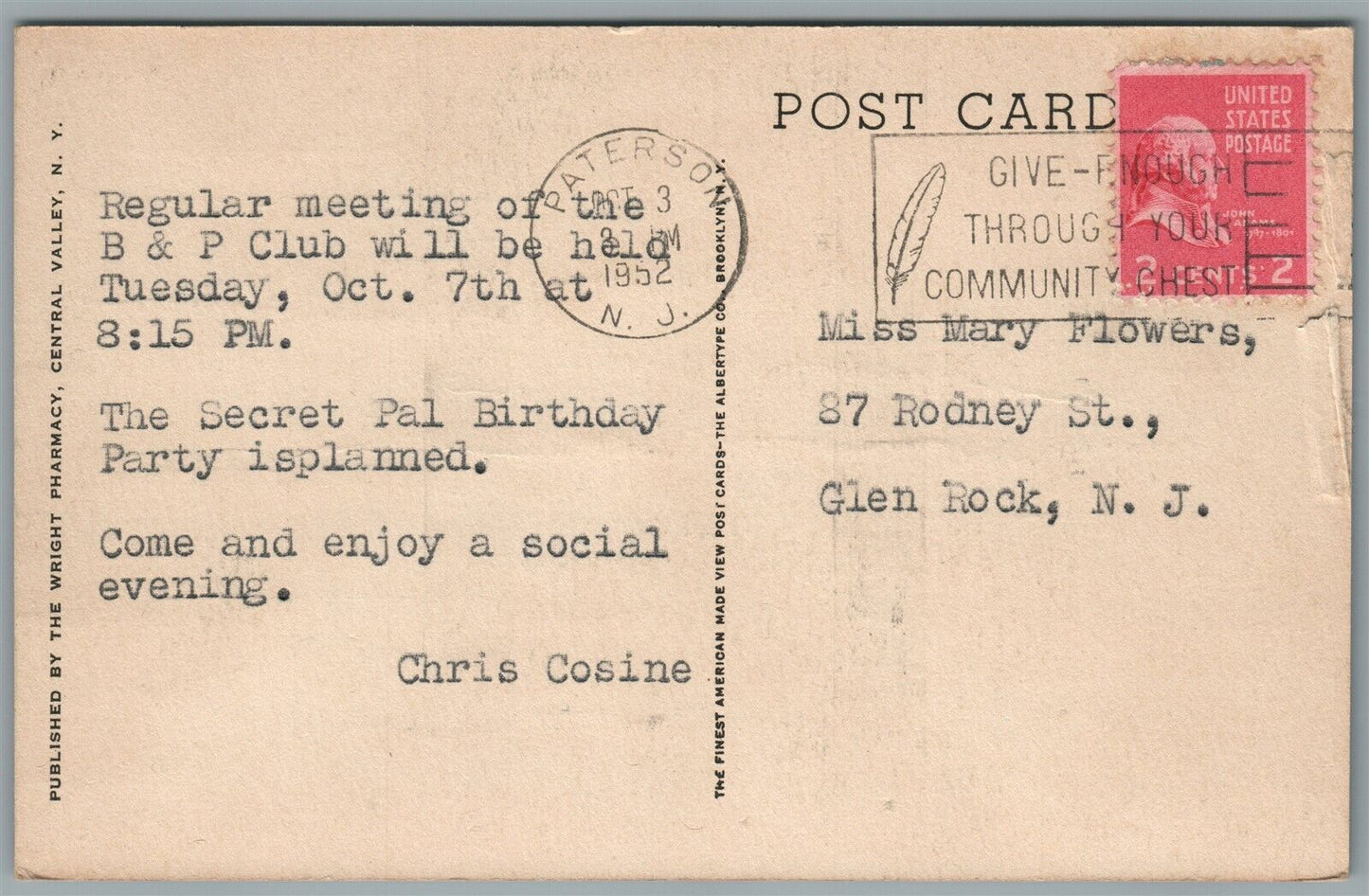 CENTRAL VALLEY NY SUMMIT LAKE SWIMMING & BOATING VINTAGE POSTCARD