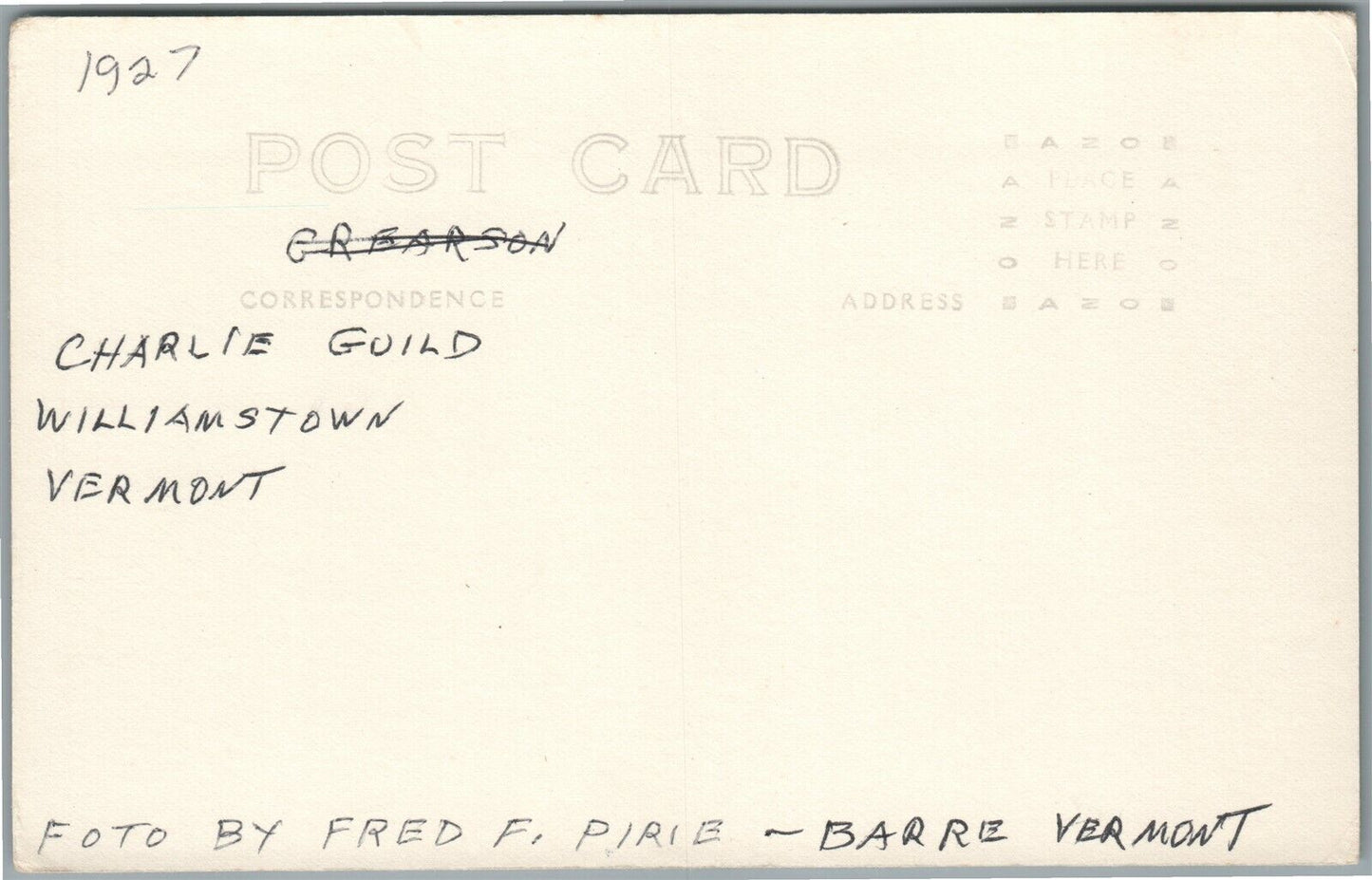 WILLIAMSTOWN VT OLD HOME WEEK MUSICIAN 1927 ANTIQUE REAL PHOTO POSTCARD RPPC