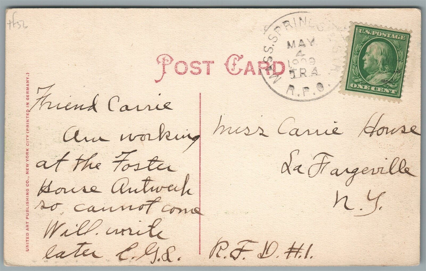 ANTWERP NY FOSTER HOUSE ANTIQUE POSTCARD