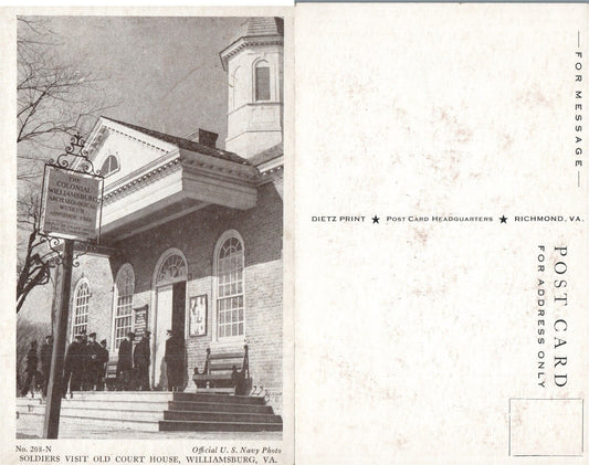 WILLIAMSBURG VA SOLDIERS VISIT OLD COURT HOUSE ANTIQUE POSTCARD
