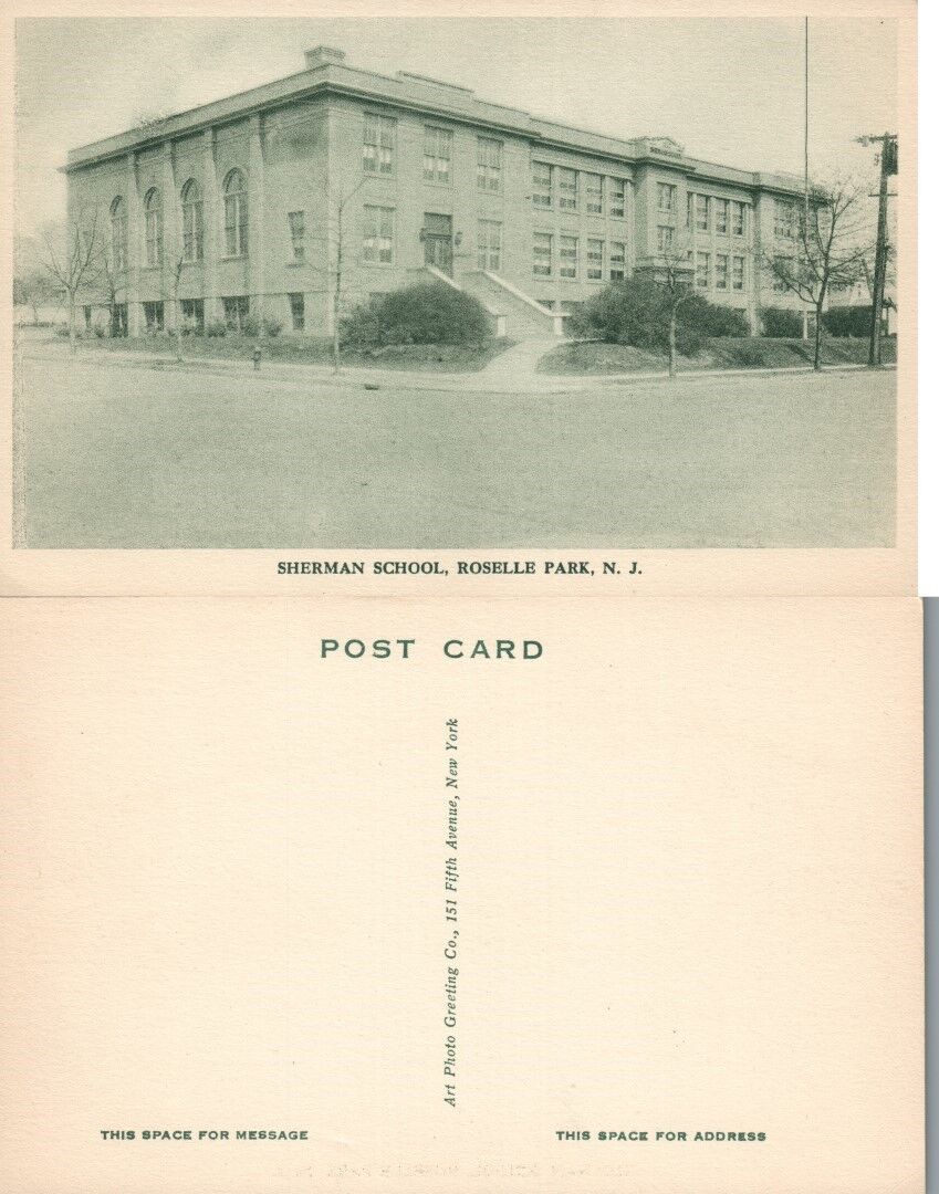 ROSELLE N.J. SHERMAN SCHOOL VINTAGE POSTCARD