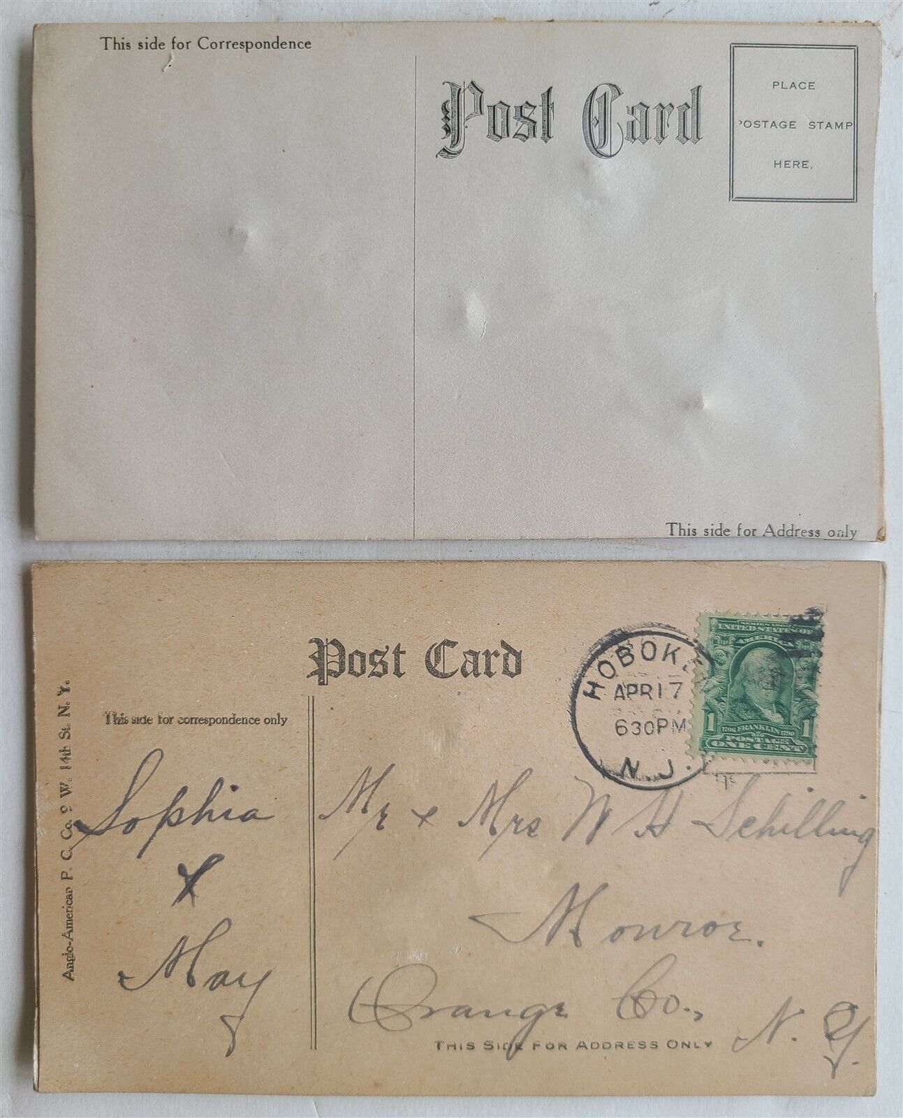 EASTER GREETINGS lot of 2 ANTIQUE POSTCARDS w/ METALLIC APPLICATIONS