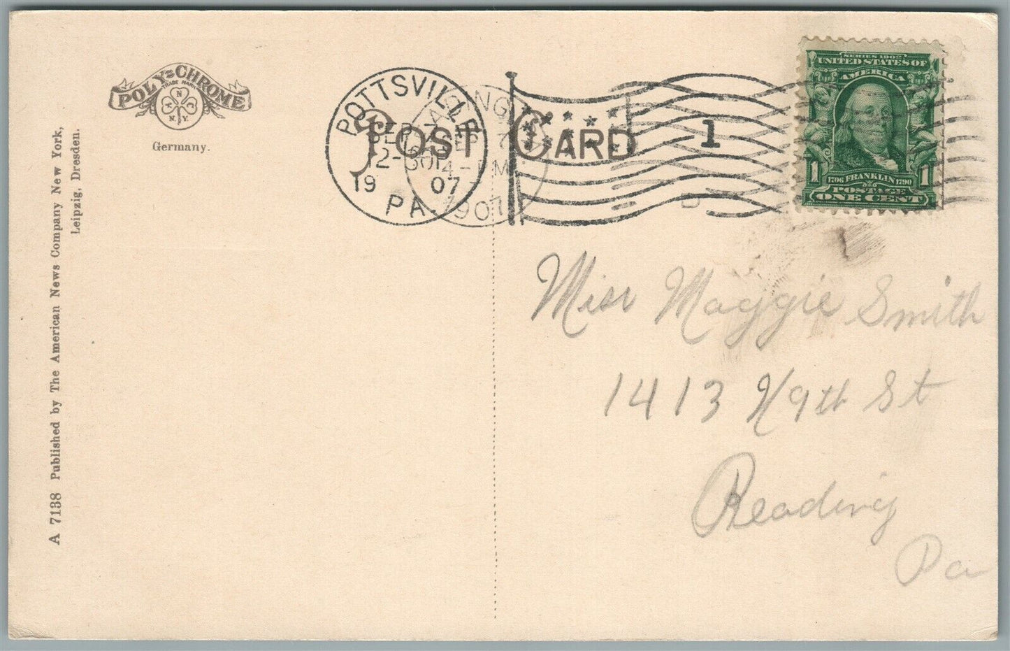 POTTSVILLE PA P. & R.C. & I. BUILDING ANTIQUE POSTCARD