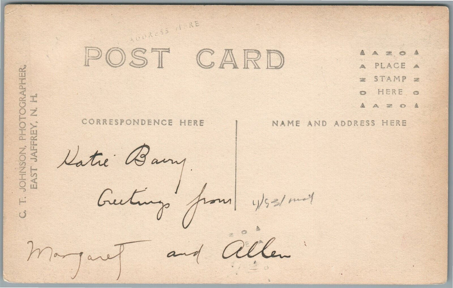 EAST JAFFREY NH BIRDS EYE VIEW ANTIQUE REAL PHOTO POSTCARD RPPC