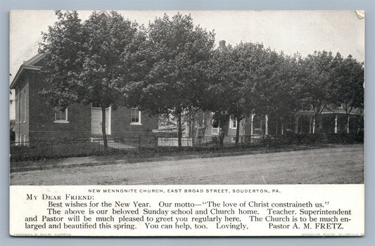 SOUDERTON PA EAST BROAD STREET MENNONITE CHURCH ANTIQUE DOUBLE SIDED POSTCARD