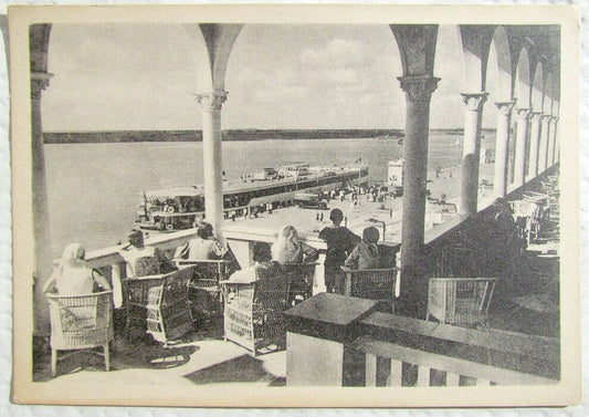 1930s VINTAGE RUSSIAN POSTCARD - CANAL MOSCOW - VOLGA KHIMKI RIVER STATION ship