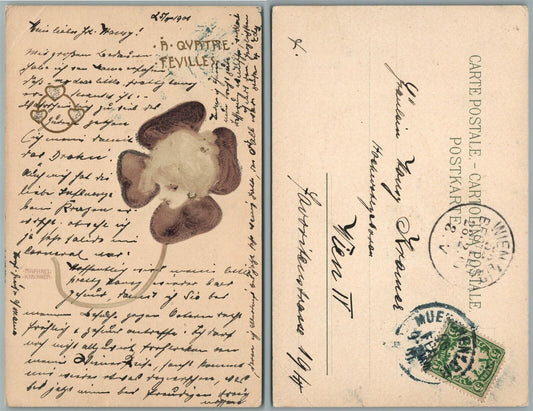 GIRL'S FACE IN FLOWER 1901 ANTIQUE POSTCARD w/ BAVARIAN stamp