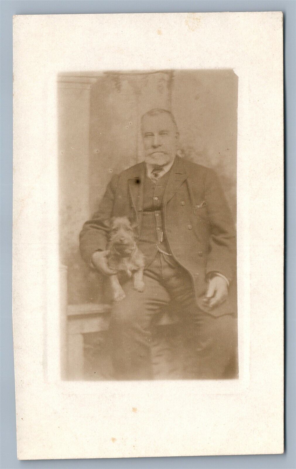 MAN w/ TERRIER DOG ANTIQUE REAL PHOTO POSTCARD RPPC