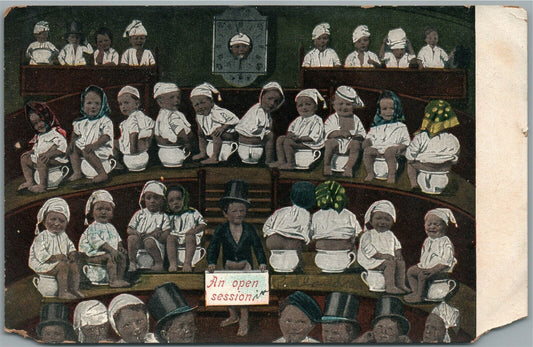 MULTI BABIES AN OPEN SESSION ANTIQUE POSTCARD