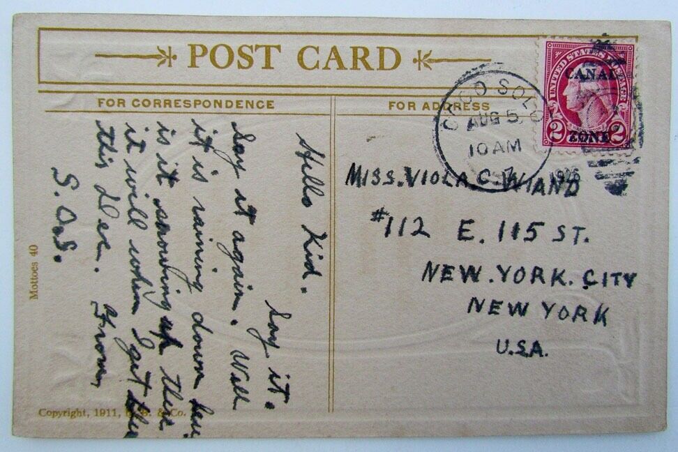 VINTAGE 1911 PANAMA CANCEL STAMP POSTCARD