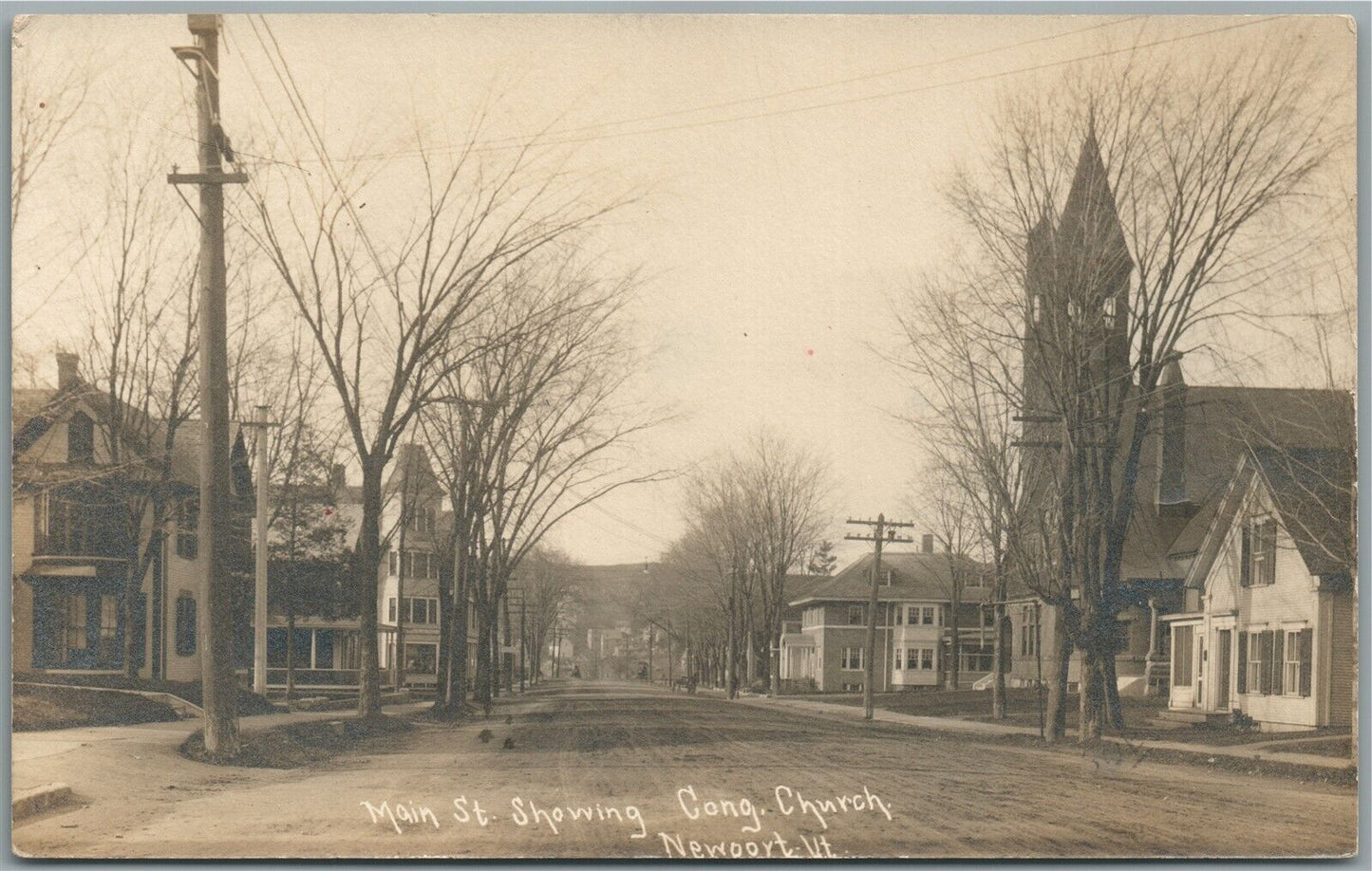 NEWPORT VY MAIN STREET CHURCH ANTIQUE REAL PHOTO POSTCARD RPPC