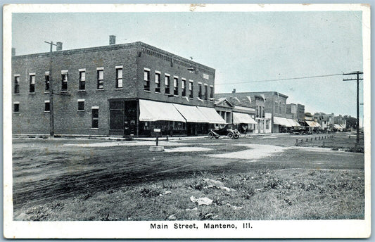 MANTENO ILL MAIN STREET ANTIQUE POSTCARD