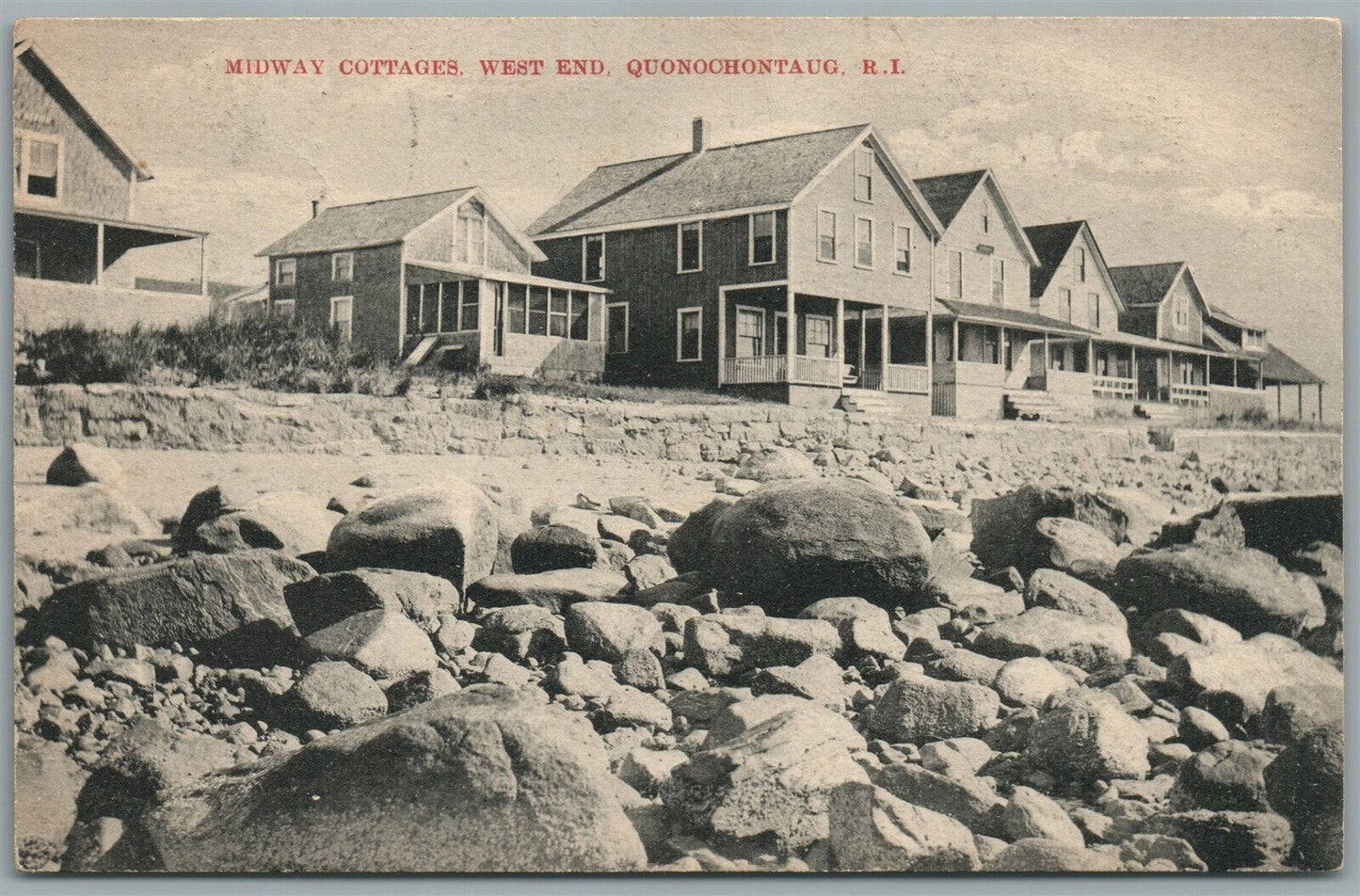 QUONOCHONTAUG RI MIDWAY COTTAGES ANTIQUE POSTCARD