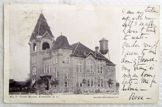 COURT HOUSE FLORENCE SOUTH CAROLINA ANTIQUE UNDIVIDED POSTCARD