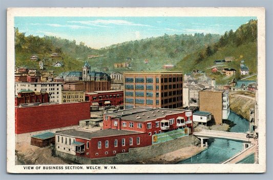 WELCH W.Va VIEW of BUSINESS STATION ANTIQUE POSTCARD