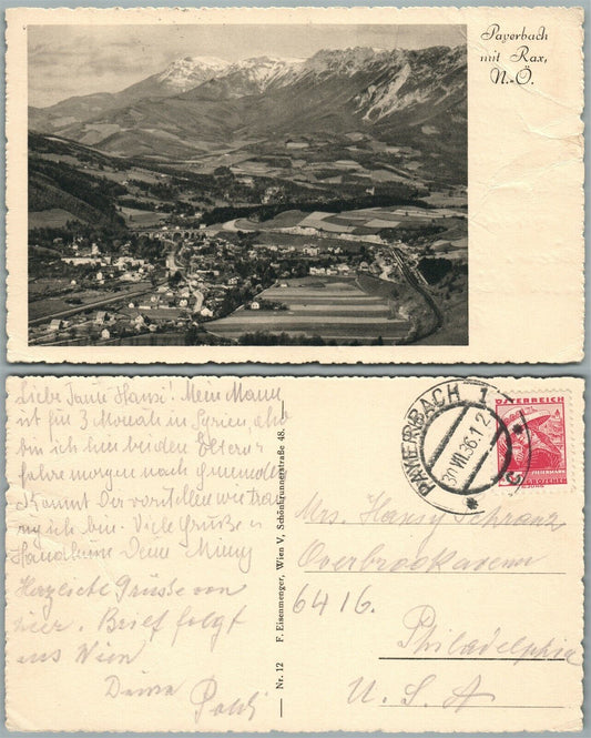 PAYERBACH MIT RAX AUSTRIA 1936 VINTAGE POSTCARD