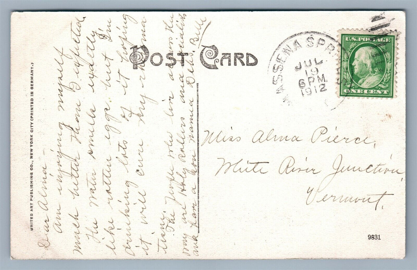 MASSENA NY GRASS RIVER BRIDGE ANTIQUE POSTCARD