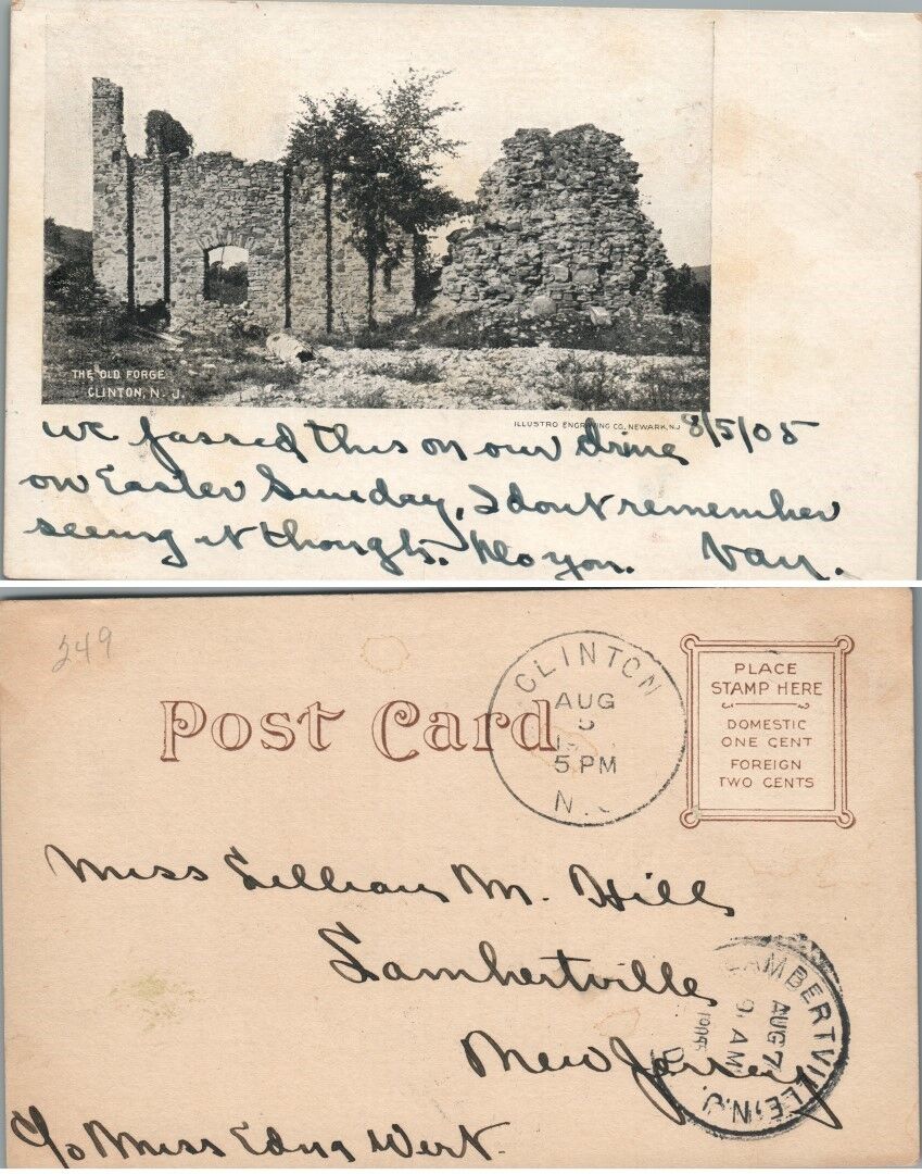 ANTIQUE UNDIVIDED POSTCARD THE OLD FORGE CLINTON N.J.