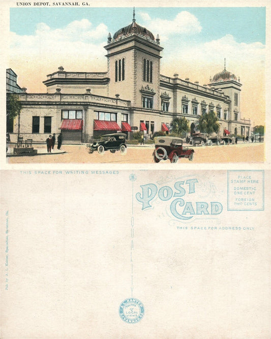 SAVANNAH GA RAILWAY STATION ANTIQUE POSTCARD RAILROAD DEPOT