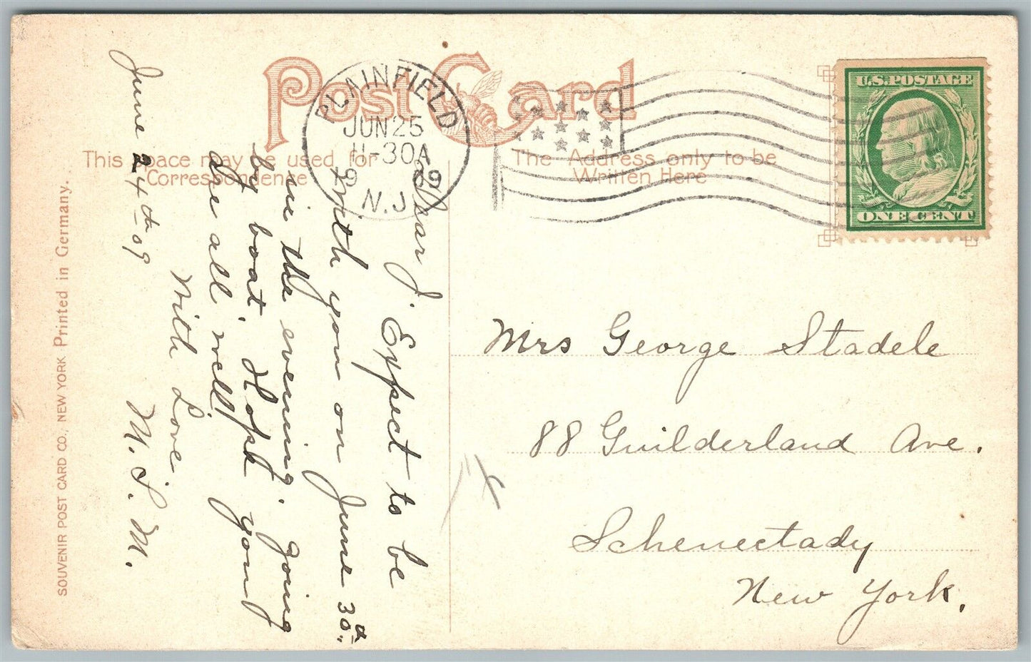 PLAINFIELD NJ TRUELL COURT 1909 ANTIQUE POSTCARD