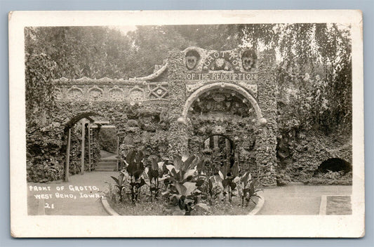 WEST BEND IA FRONT OF GROTTO ANTIQUE REAL PHOTO POSTCARD RPPC