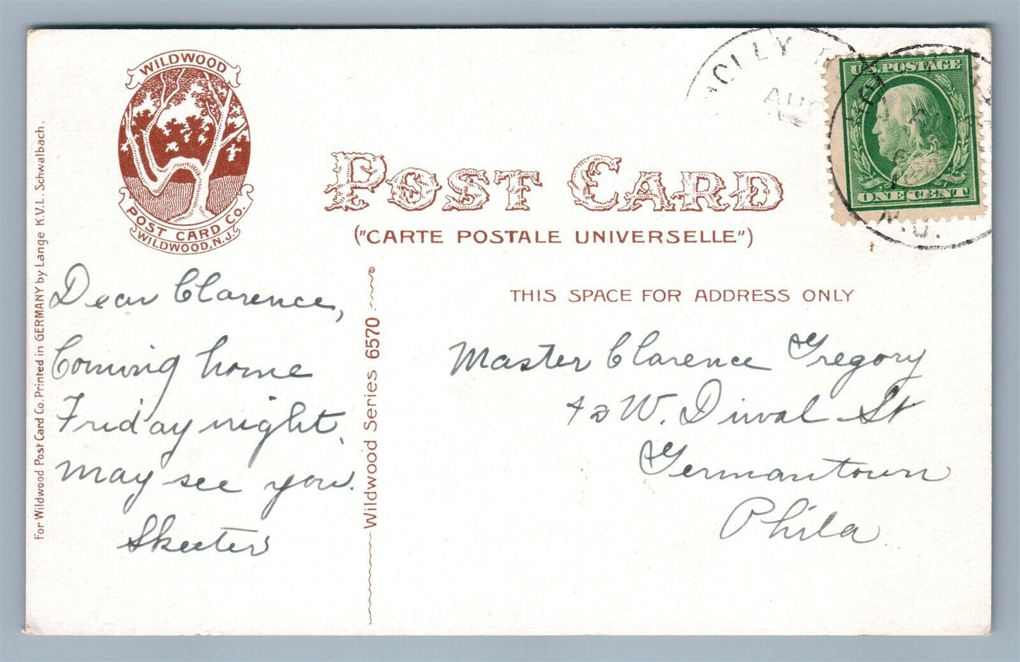 WILDWOOD-HOLLY BEACH NJ CEDAR AVE. ANTIQUE POSTCARD