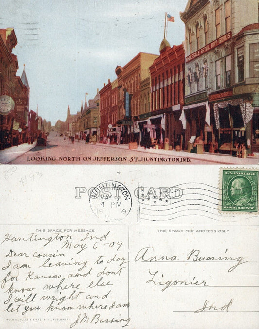 HUNTINGTON IN JEFFERSON STREET ANTIQUE 1909 POSTCARD