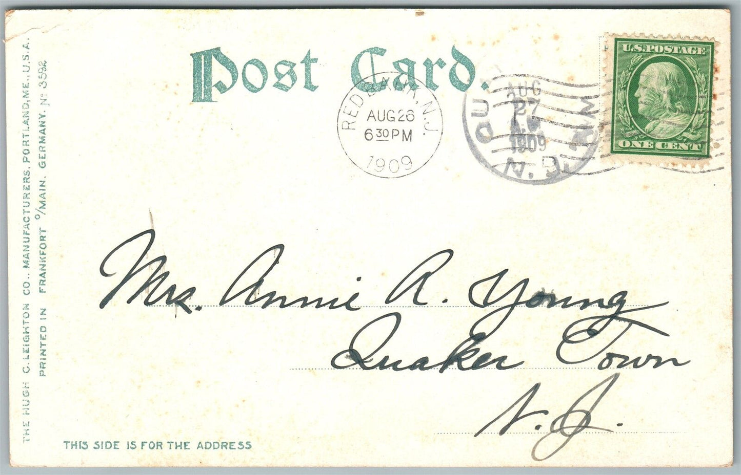 RED BANK NJ FIRST M.E. CHURCH 1909 ANTIQUE POSTCARD