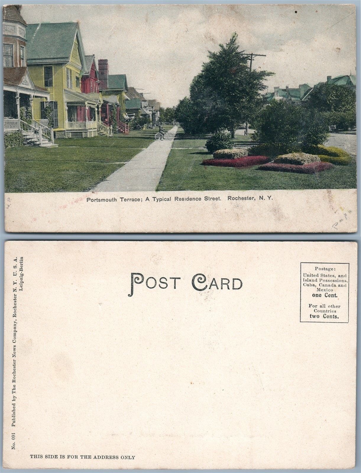 ROCHESTER N.Y. PORTSMOUTH TERRACE RESIDENCE STREET UNDIVIDED ANTIQUE POSTCARD
