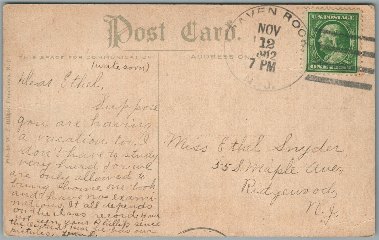 FRENCHTOWN NJ PUBLIC SCHOOL ANTIQUE POSTCARD