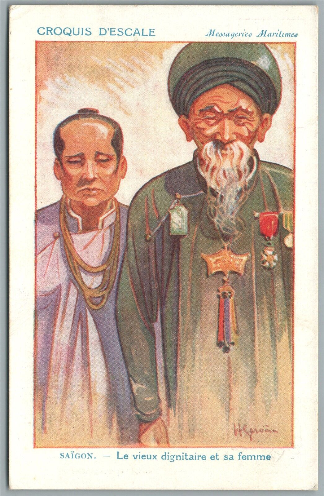 VIETNAM SAIGON CROQUIS D'ESCALE ANTIQUE POSTCARD