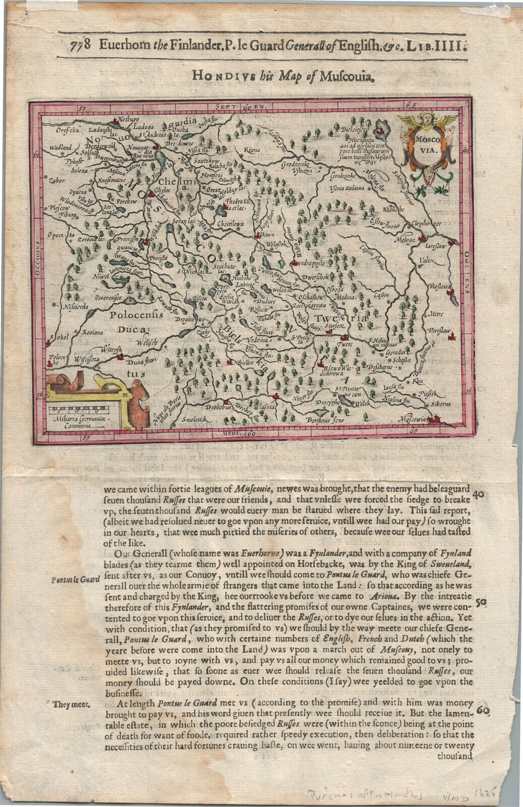 1607 MAP OF MOSCOVIA RUSSIA by G. MERCATOR - HONDIUS copper engraving ANTIQUE