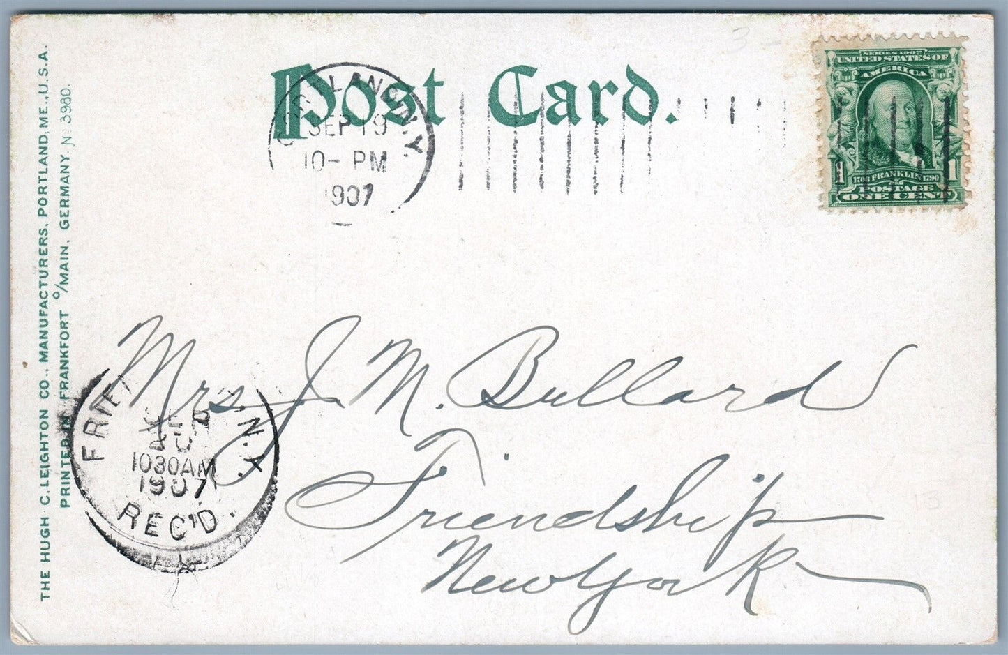 CORTLAND NY CHURCH STREET 1907 UNDIVIDED ANTIQUE POSTCARD